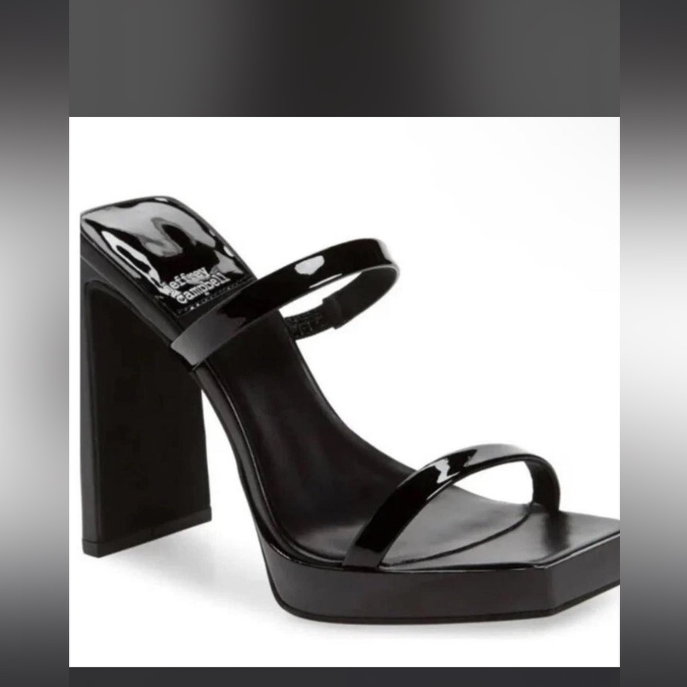 Jeffrey Campbell Hustler Heels Black Patent Strap Platform Sandal - Women